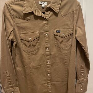 Wrangler Womens Casual Tan Button Down Shirt